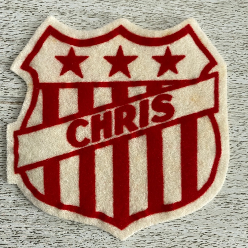 Vintage Sweater Varsity Name Patch The Felt Crafters “ Chris”  1940s-50s